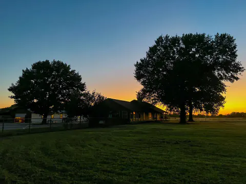 Sunset behind the trees at Lake Hudson Resort