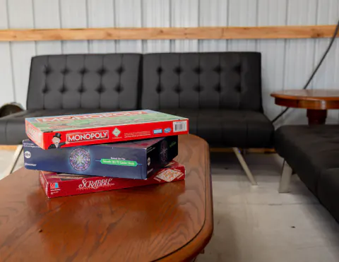 Board games in the game room lounge at Lake Hudson Resort