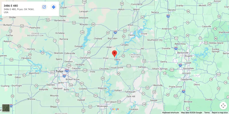 Map of Lake Hudson Resort, 3486 E 480 Rd, Pryor, OK 74361. Opens Google Maps.
