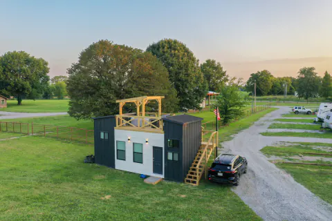Aerial view of the cabin beside the RV sites