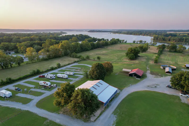 DJI_0765 Aerial view of Lake Hudson Resort at sunset with Lake Hudson beyond